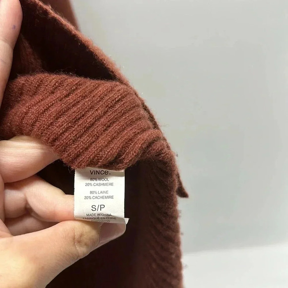 Vince Poncho Cape Cashmere Wool Blend Ribbed Sweater Knit Henna Brown Size Small - Picture 7 of 10